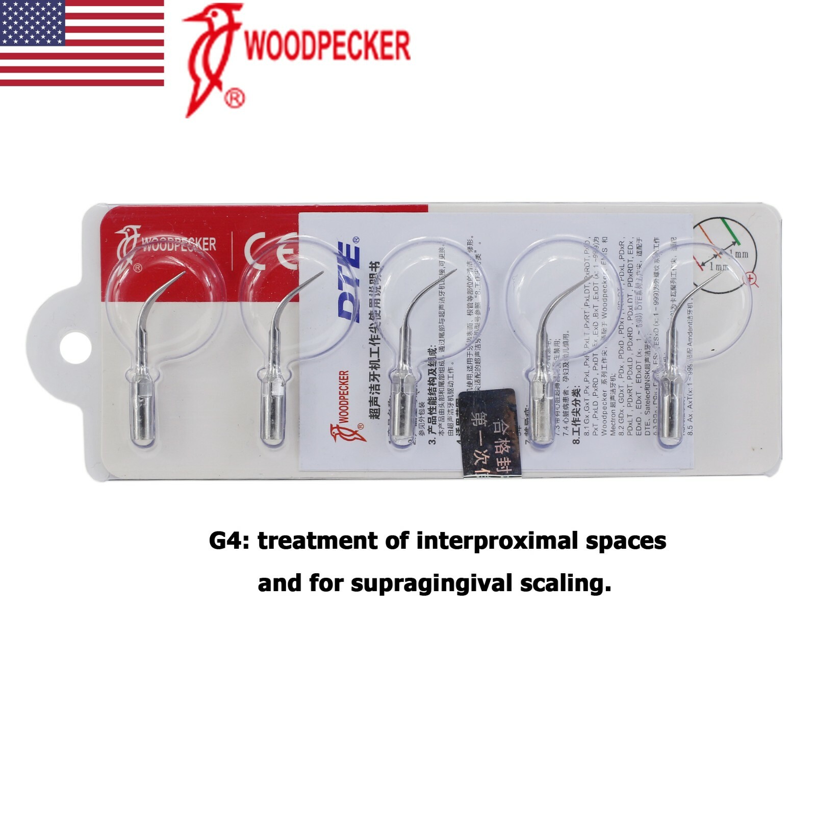 5PCS Original Woodpecker Dental Ultrasonic Scaler Tip Scaling G4 EMS