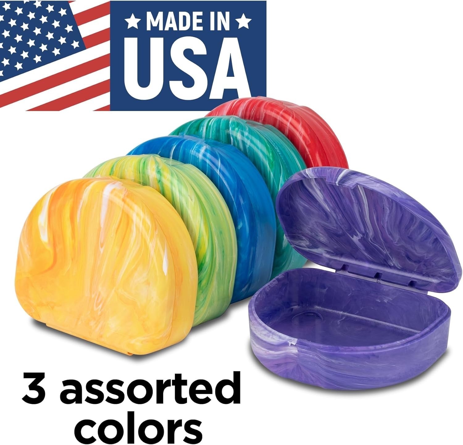 Chic Marble Mouth Guard Holders – Assorted Colors, 3-Pack for Stylish Storage