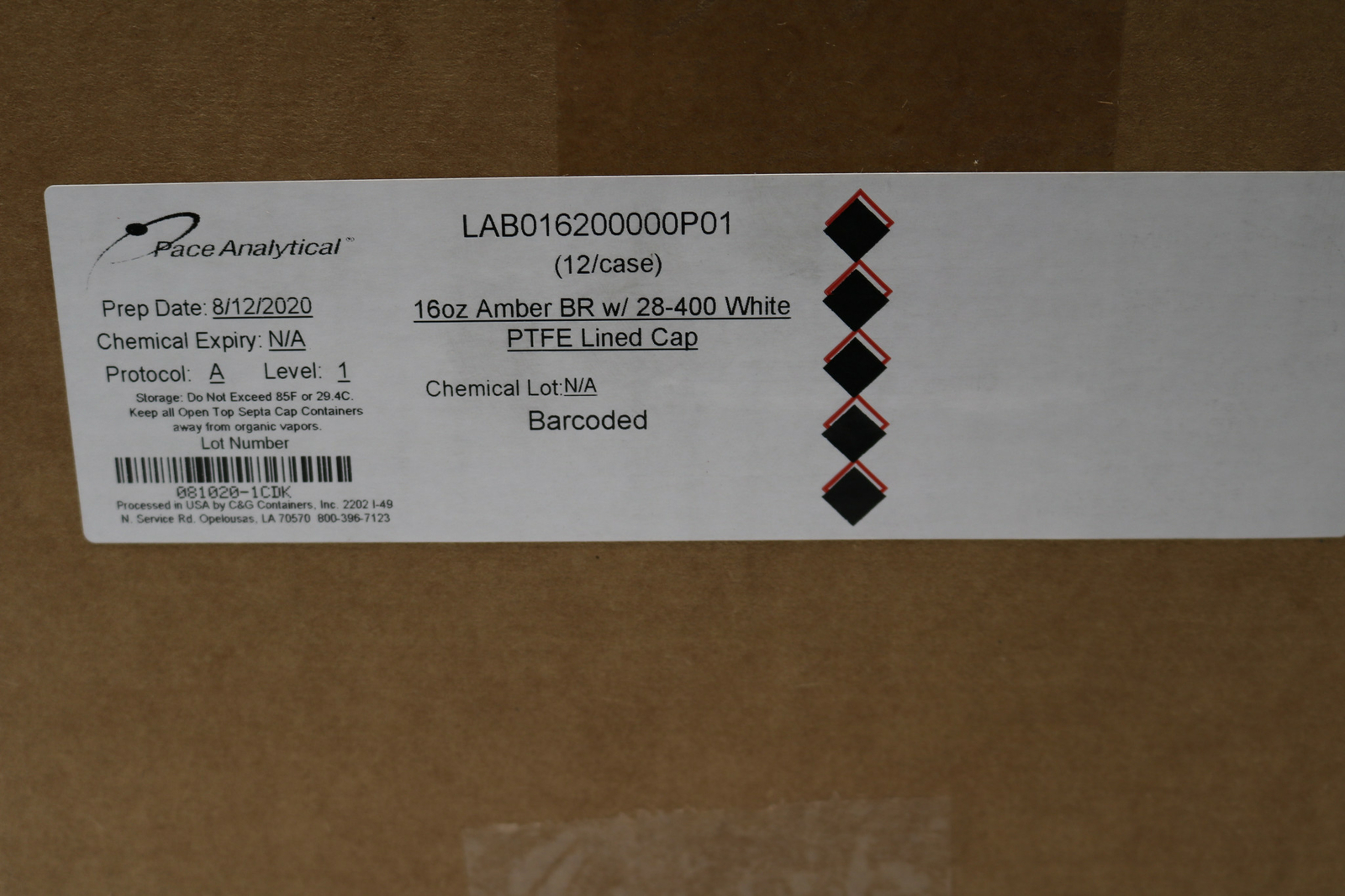 12x Pack 16oz Glass Bottle Amber Brown w/ PTFE Lined Cap Semivolatile Organics