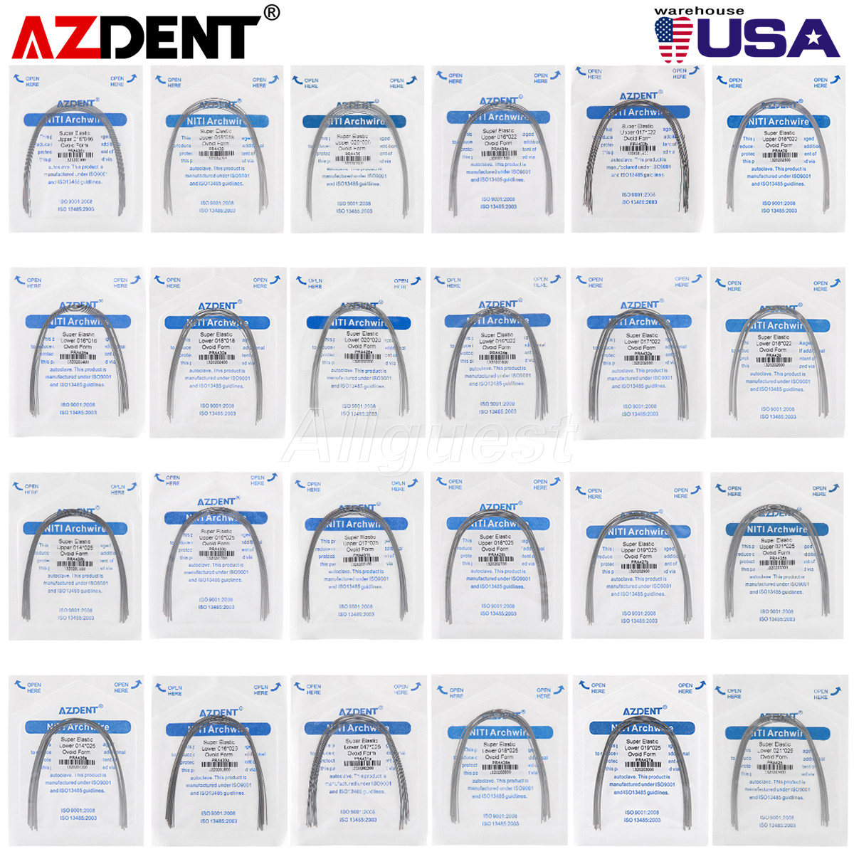 AZDENT Dental Orthodontic Arch Wire Super Elastic Niti Rectangular Ovoid Form US