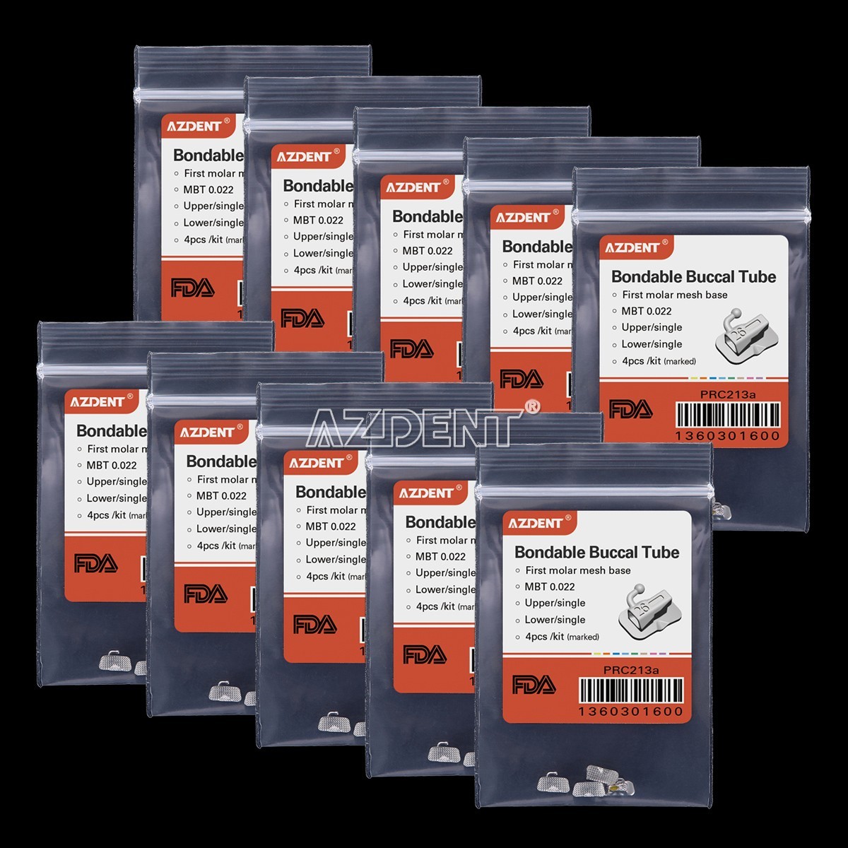 AZDENT Dental Orthodontic Bondable Buccal Tube 1st Molar MBT/Roth.022 Non-Conv
