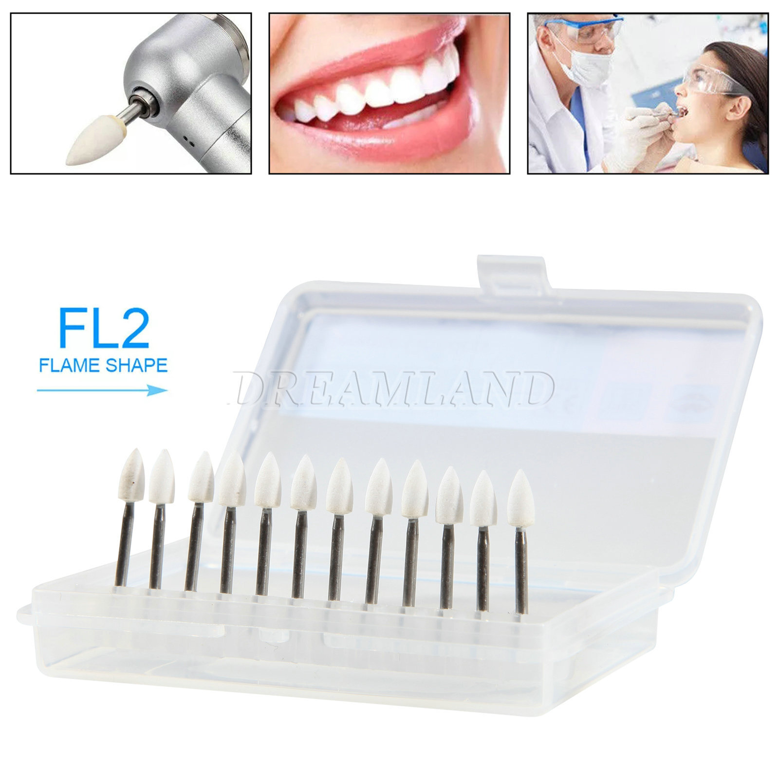 12Pcs Dental Green Stone Polishing FG Burs Kit Aluminum Oxide For High Speed