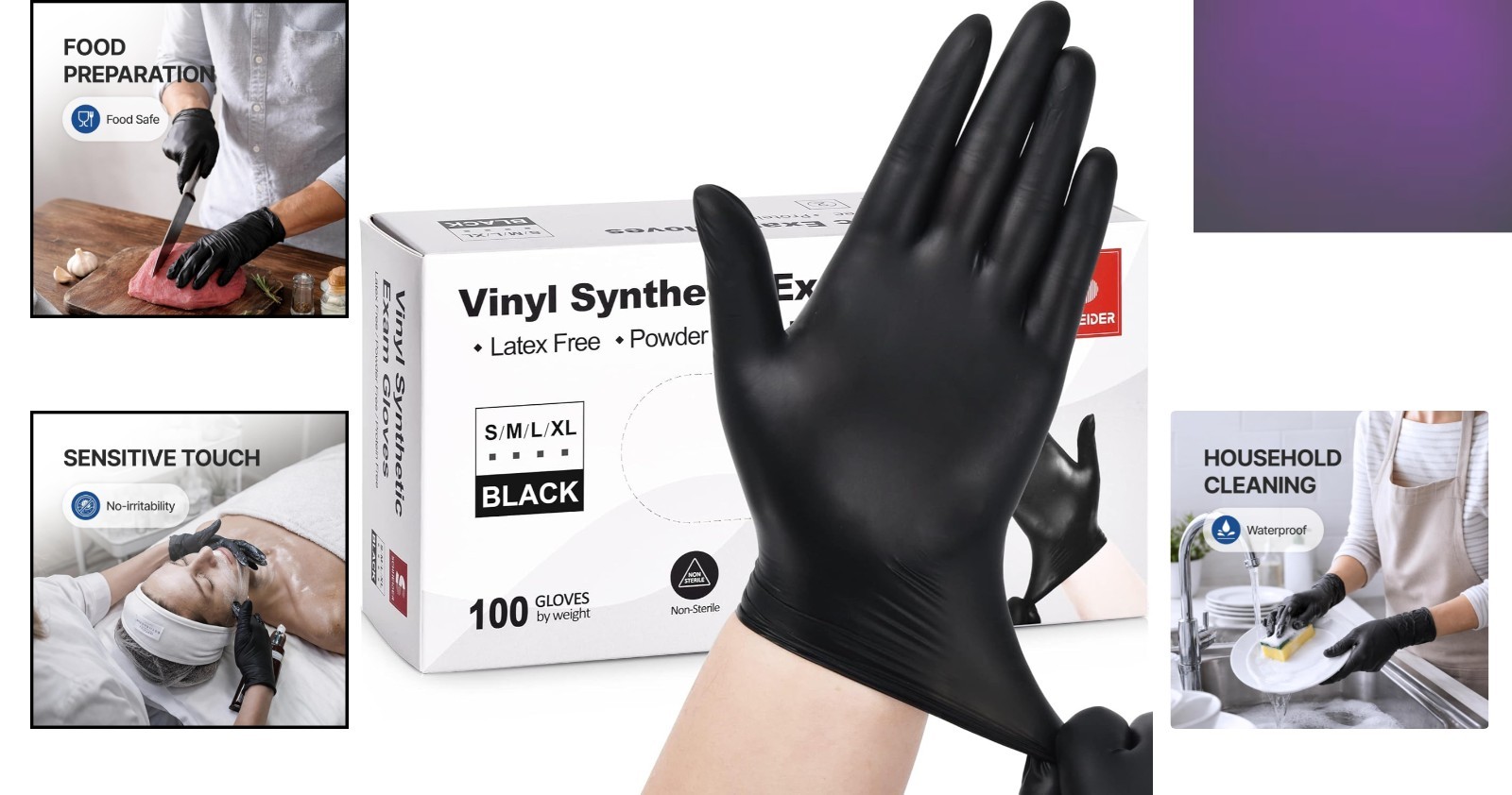 Latex-Free Disposable Vinyl Exam Gloves, 4 Mil, 100 Count – Food Safe & Water…