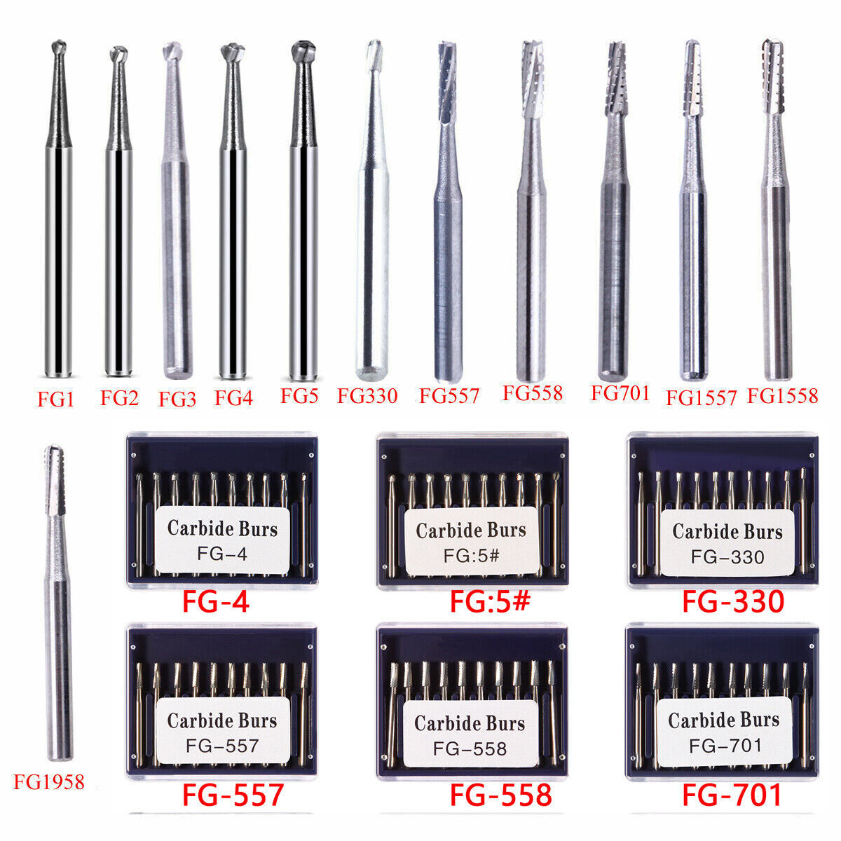 10-100pcs Dental FG Carbide Tungsten Steel Drills Burs for High Speed Handpiece