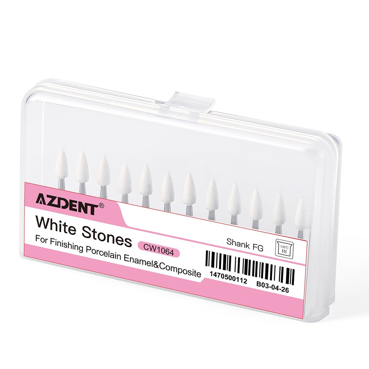 AZDENT Dental Flame White Stone Polishing FG Burs 12/pk Abrasion