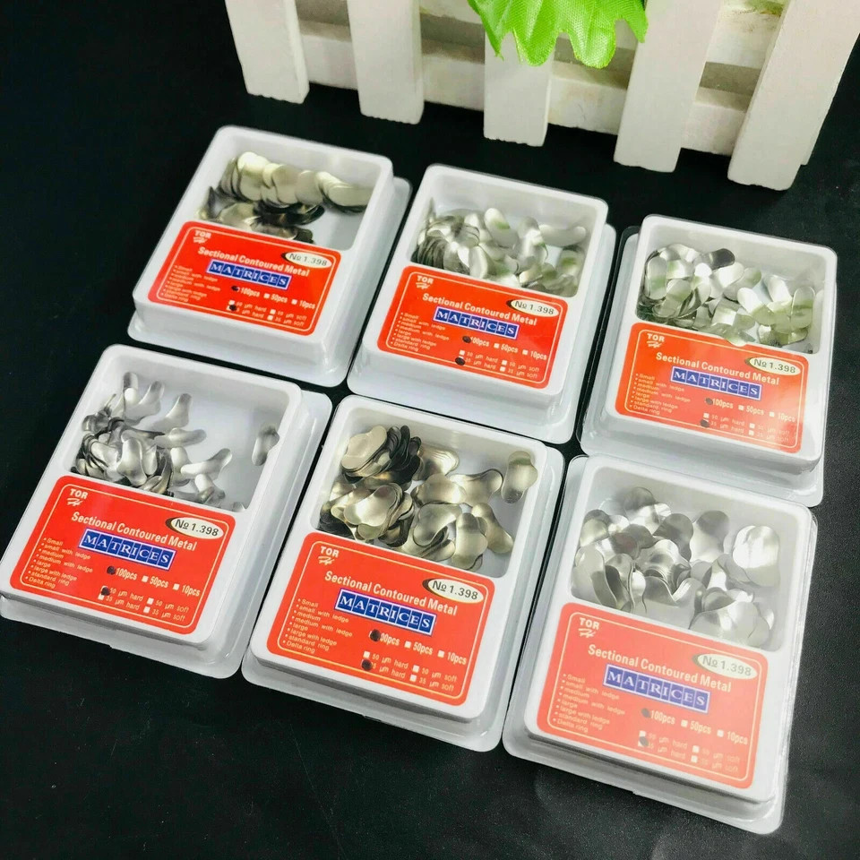 100 Pcs Dental Sectional Contoured Metal Matrices Refill Matrix Band 35um TOR VM