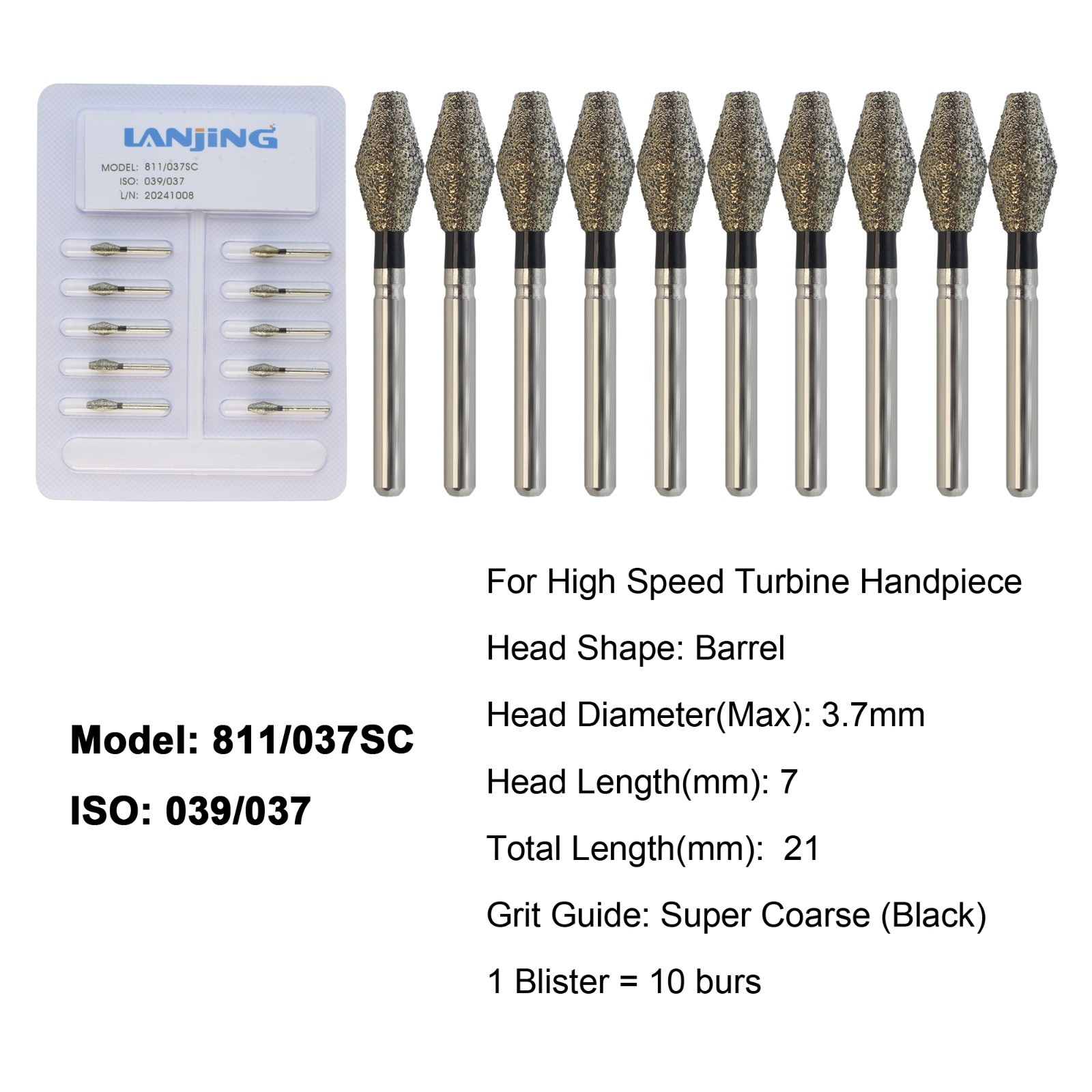 Dental Diamond Burs FG Barrel Diamond Bur Super Coarse High Speed Friction Grip