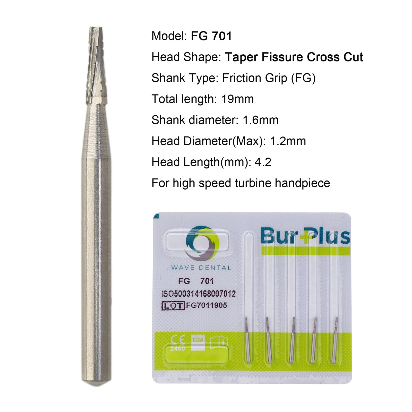 Wave Dental Carbide Burs FG 19mm High Speed Surgical 25mm FG SURG 330 557 702 6