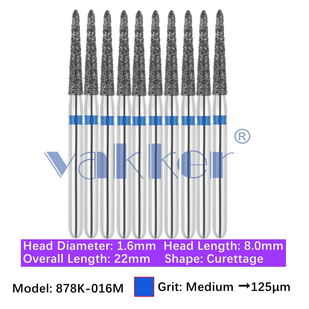 10pc Dental 878K-016M Medium Grit Diamond Burs Friction Grip Gingival Curettage
