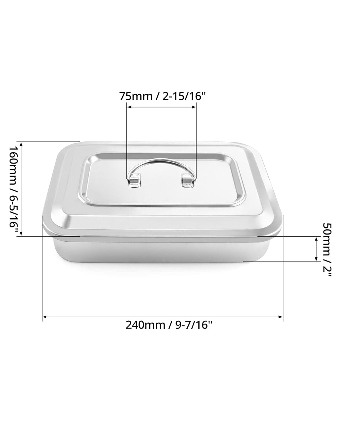 Stainless Steel Instrument Tray with Lid & Handle, 9.5×6.3×2 in Organizer 201 SS