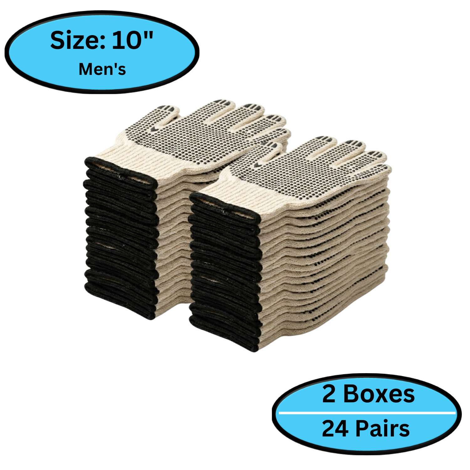 12-24 PVC Double Dot Hand Black Knitted Cotton Tan Non-Disposable Gloves