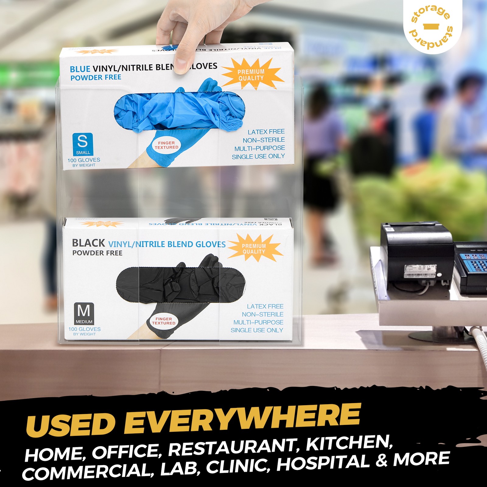 Double Glove Box Holder Dispenser – Wall Mount or Countertop Load Open Top Clear