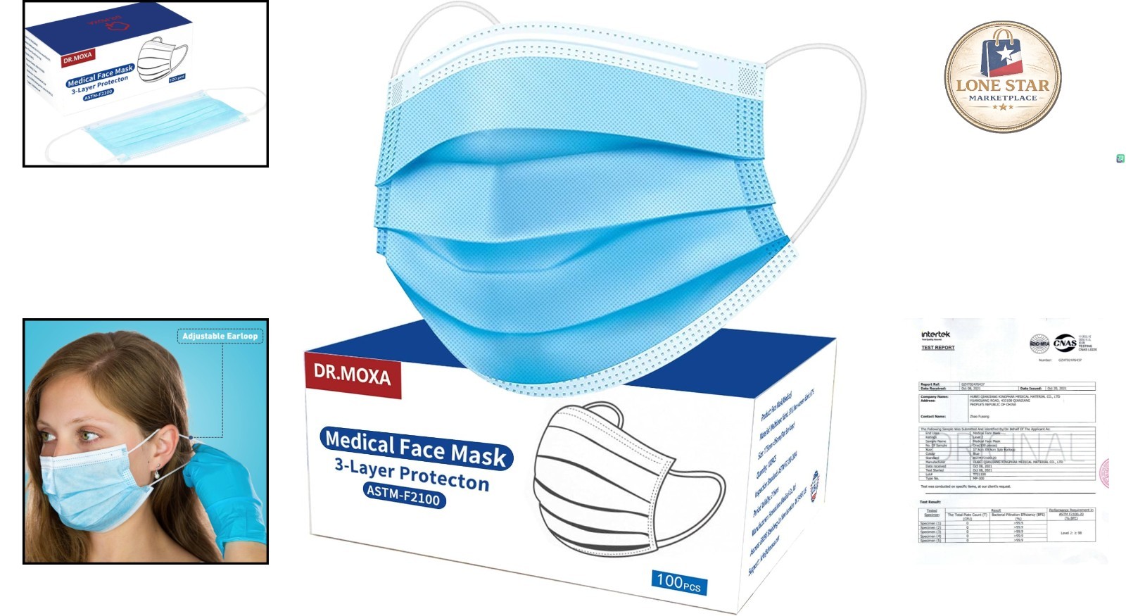Efficient 3-Ply Blue Disposable Masks – ASTM Level 2, 100 Count, High Filtration