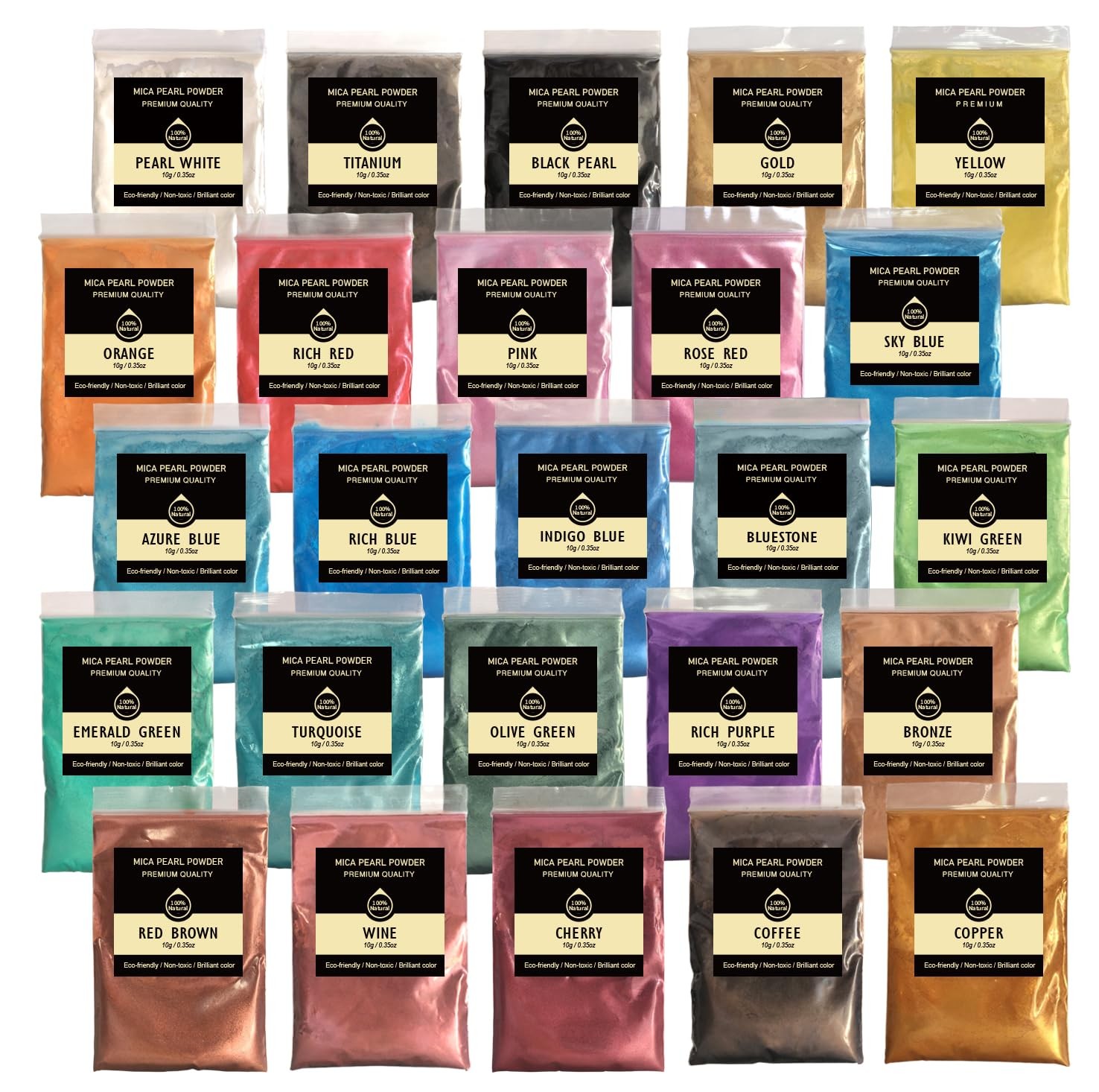 VITARIE Mica Powder of Natural, 25 Colors (10g)/Bag, 240g, 25 colors x 10g