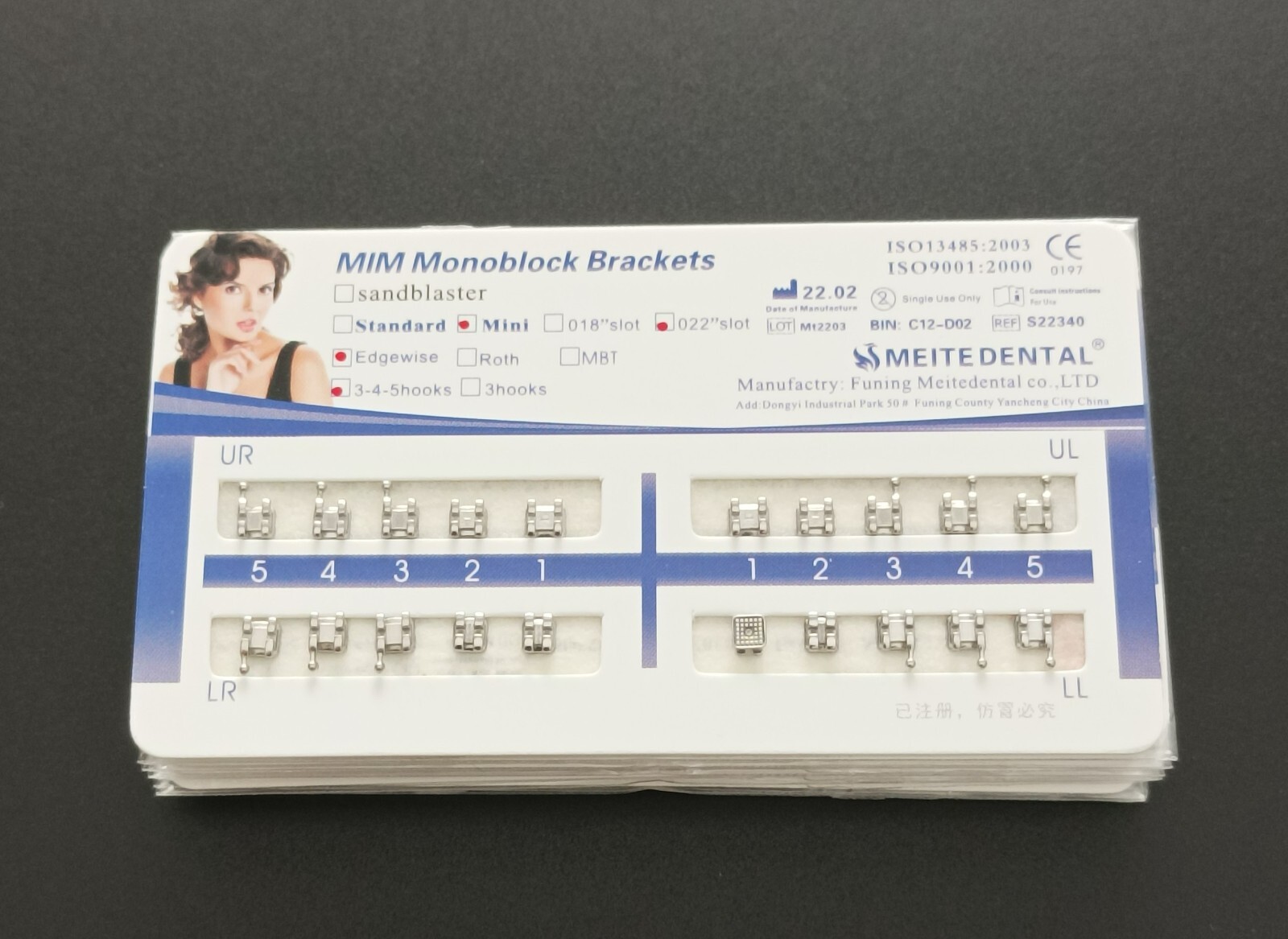 50Set Dental Orthodontic MIM Monoblock Brackets Mini Edgewise 022 Slot 345 hooks