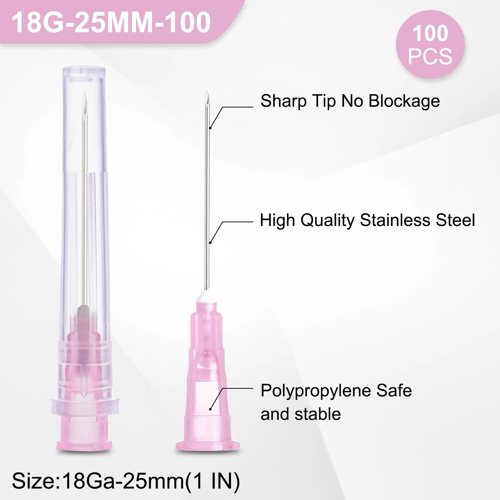 100 Pack 18G 1″ Luer Lock Dispensing Needles for Lab & Industrial Use