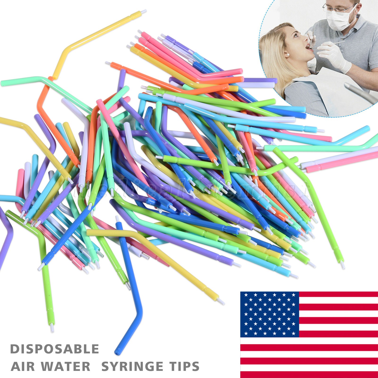 250 Pcs Dental Disposable Air Water Syringe Tips-White Inner Rainbow Outer Tube