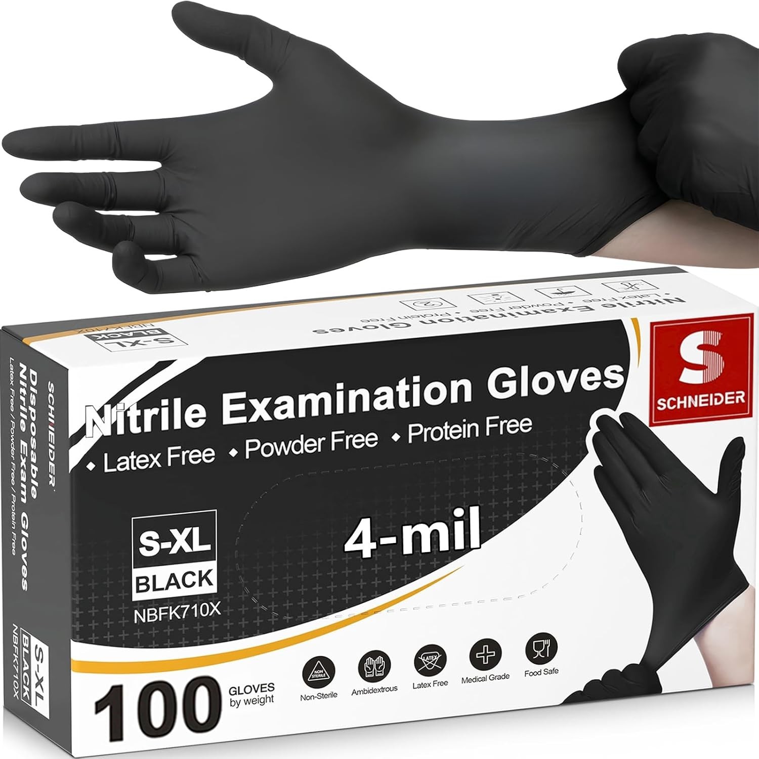 Black Nitrile Exam Gloves 4 Mil XL Disposable Powder-Free Food Safe