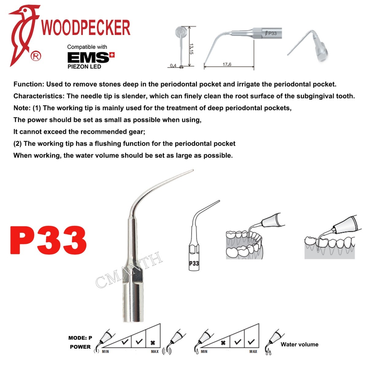Woodpecker Dental Ultrasonic Scaler Tips P1-P33 Period Tips Fit EMS Scaler