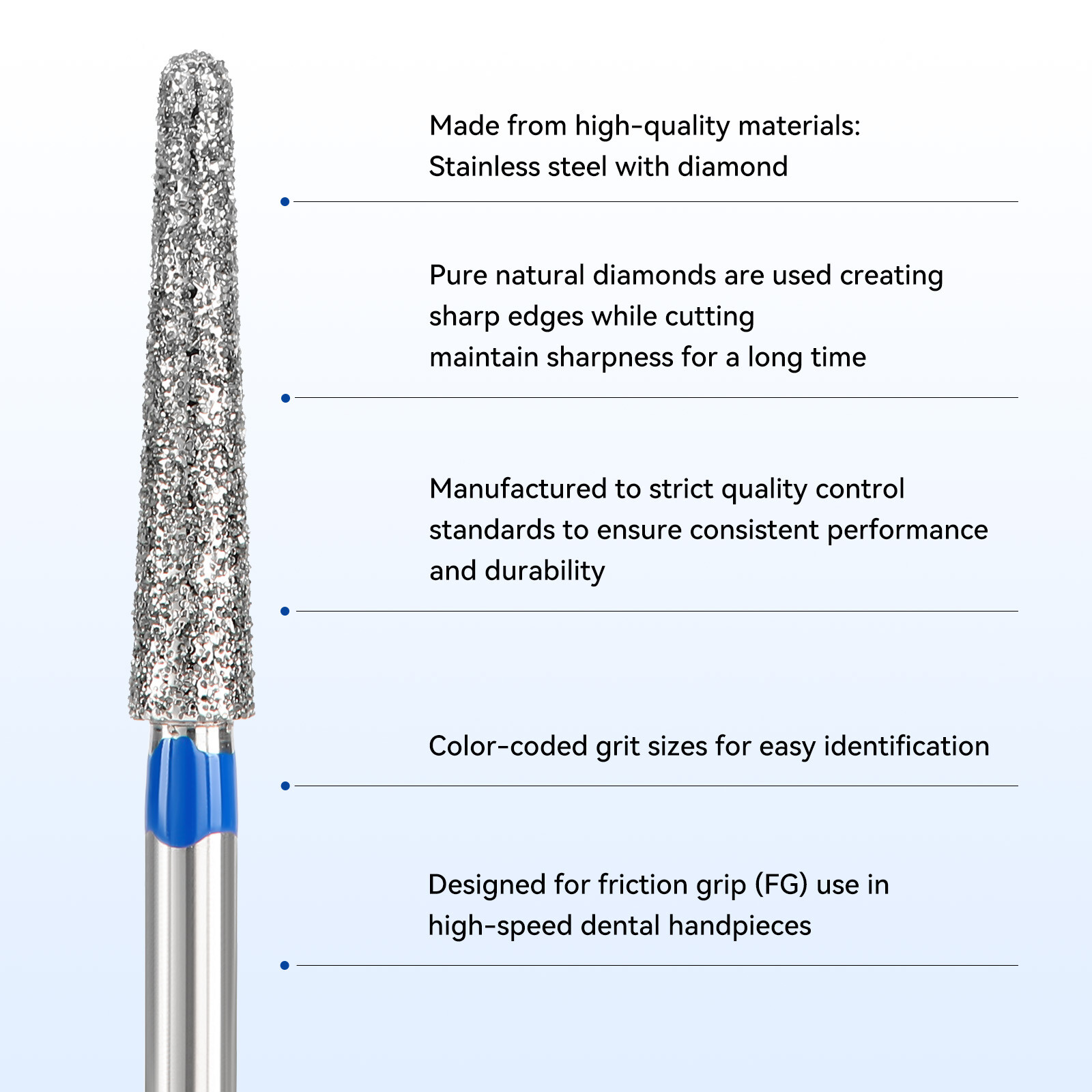 JMU Dental Diamond Burs Medium Grit Round End Taper FG Burs 856L-020M 5pcs