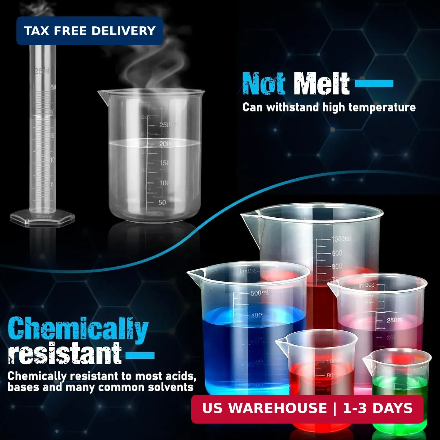 moveland Plastic Graduated Cylinders and Beakers with 5 Pipettes, 10ml 25ml 50ml