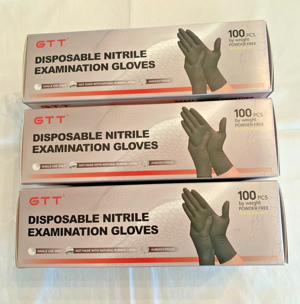 3 Boxes of Disposable Nitrile Single Use Gloves Ambidextrous Medium 300pcs