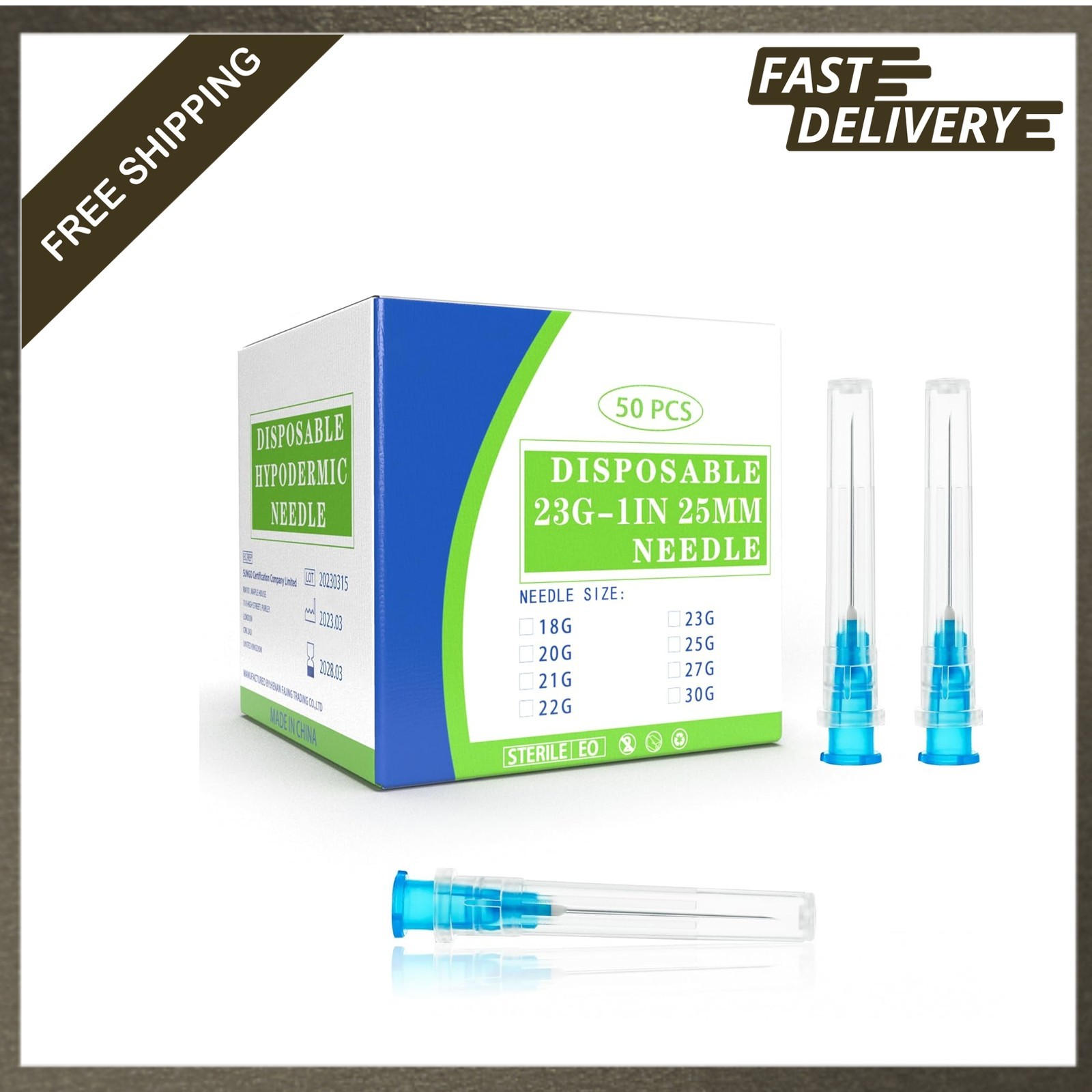 23 Gauge 1 Inch Disposable Needles with Caps Luer Lock Lab Dispensing