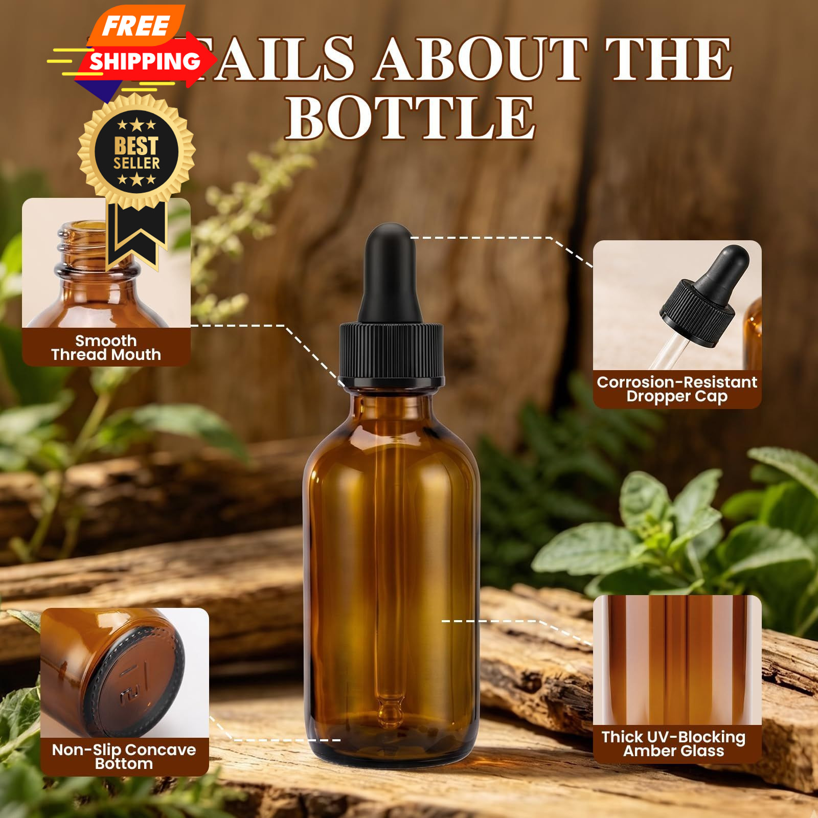 skaqwuan 2 oz Glass Dropper Bottles with 3 Stainless Steel Funnels & 12 amber