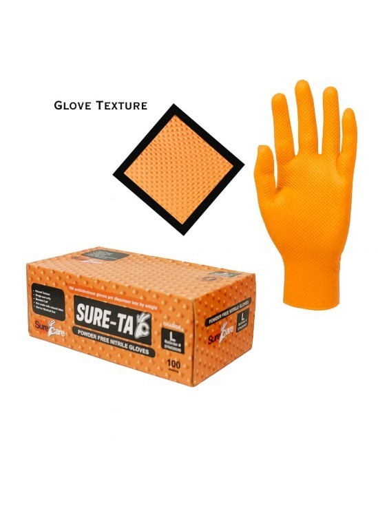 SureCare® LARGE 8 Mil Diamond Textured Orange Nitrile Sure-Tac Gloves (500)