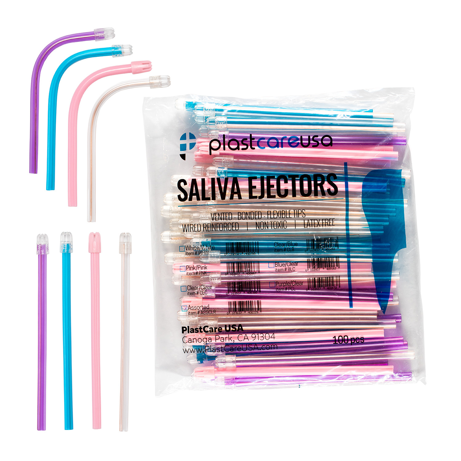 100 ASSORTED Dental Saliva Ejectors Ejector Disposable Suction Tips (1 Bag)