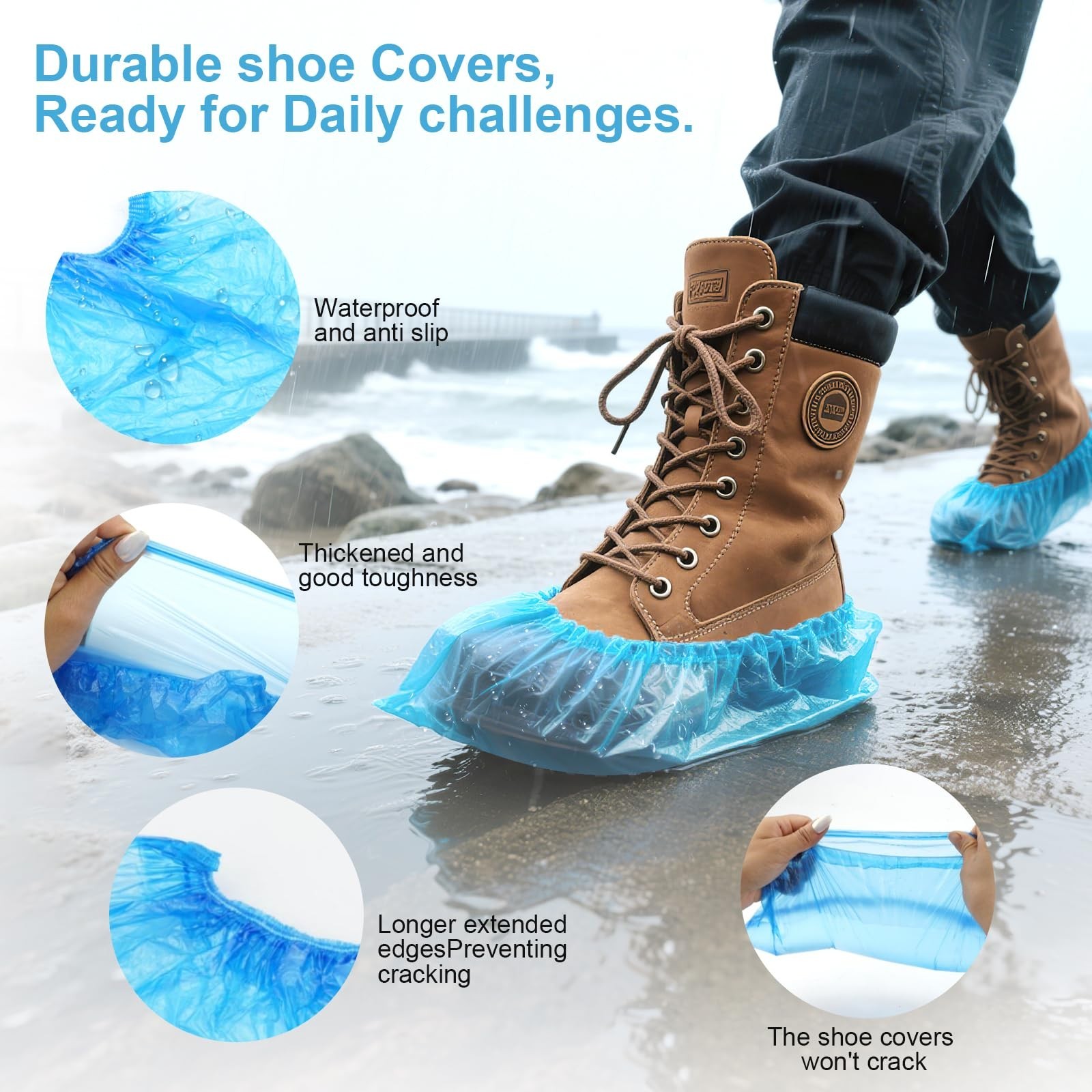 1000 Disposable Shoe Covers – Non-Slip Waterproof for Indoor/Outdoor Use, Real E