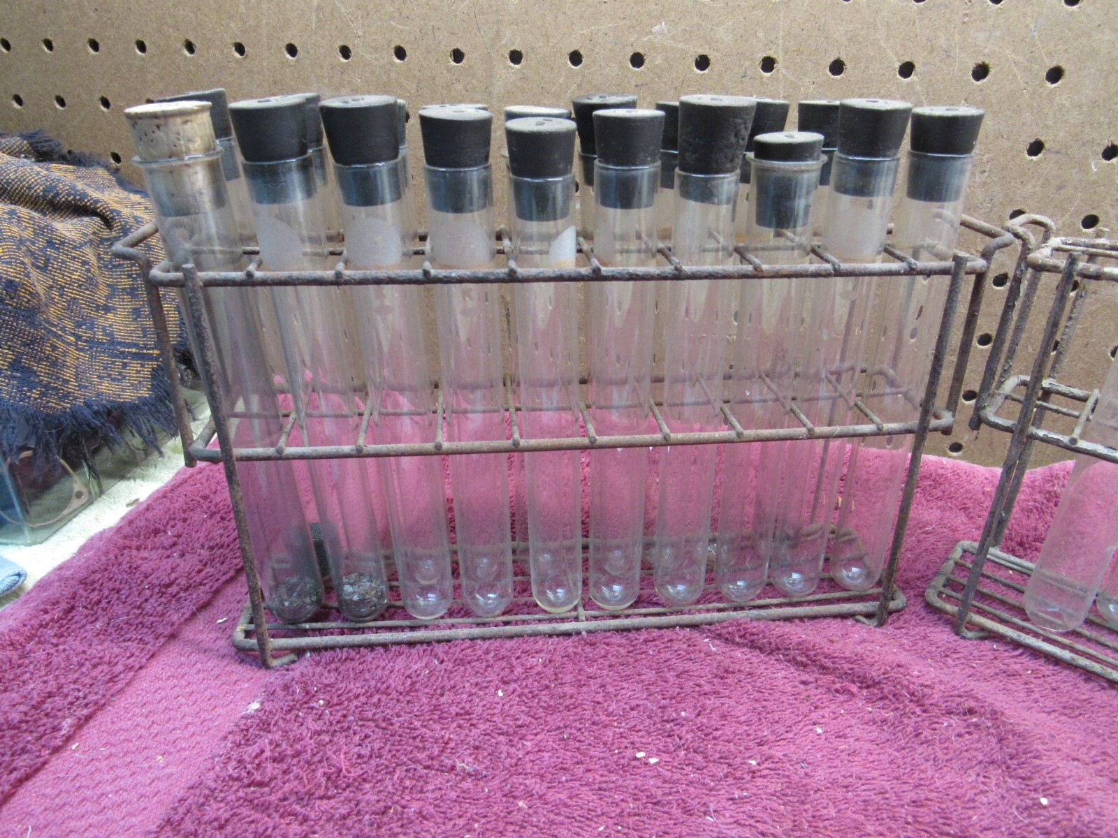 (2) Vintage Test Tube & Wire Racks Medical Science Lab Experiment Frankenstein