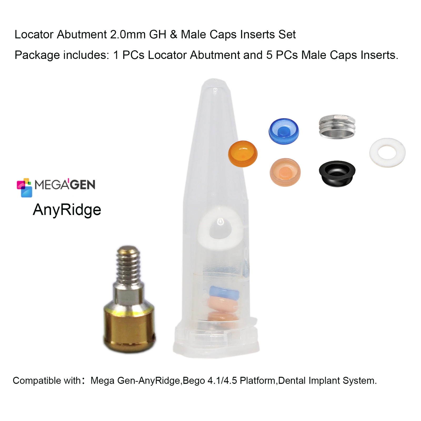 Dental Overdenture Locator Abutment 1-6.0mm GH for MegaGen-AnyRidge Platform