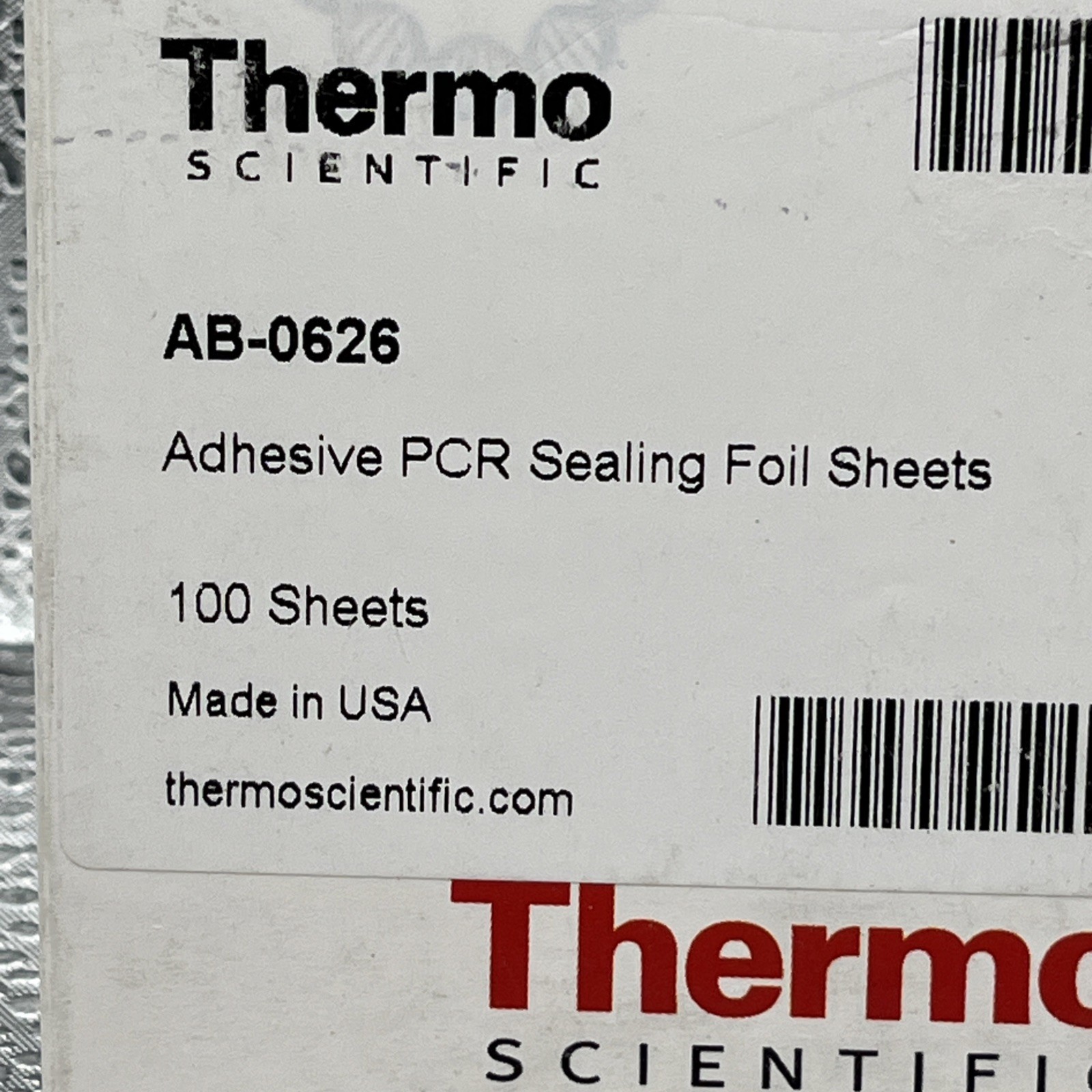 BOX (OF 100) THERMO SCIENTIFIC AB-0626 ADHESIVE PCR SEALING FOIL SHEETS