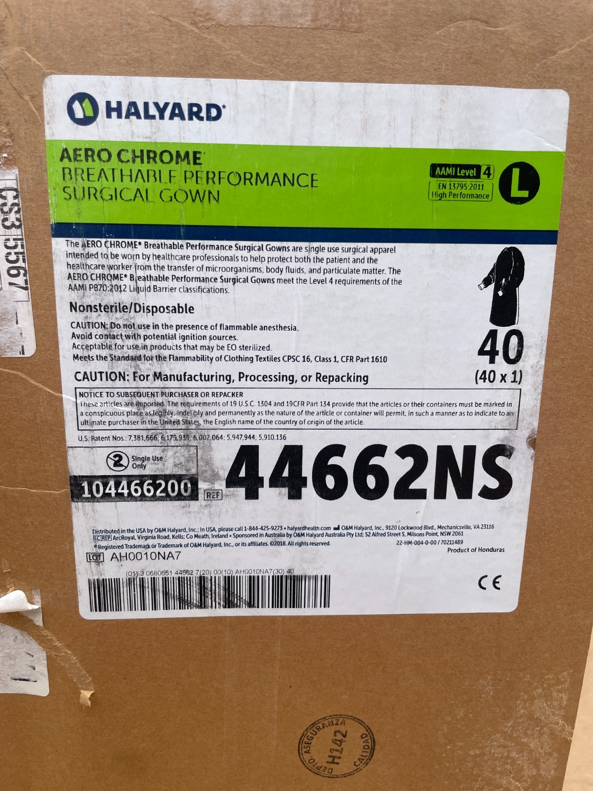 Lot of (40) New 44662NS HALYARD SURGICAL GOWNS Large Aero Chrome Breathable