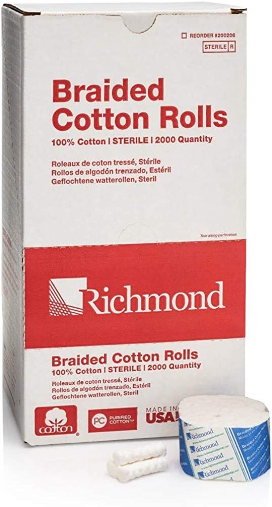 Richmond Dental 200206 Cotton Rolls Braided 1.5″ x 3/8″ Medium Sterile 2000/Bx