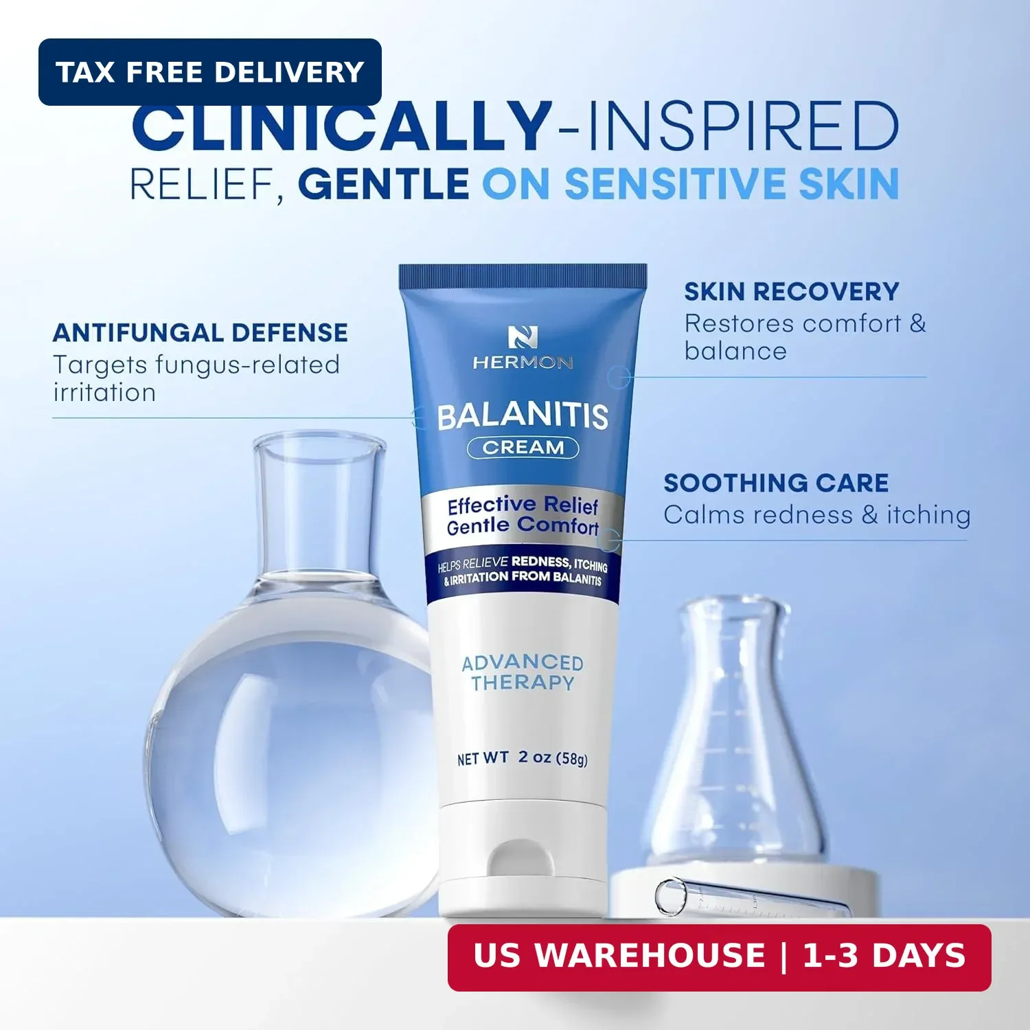 Balanitis Treatment for Men – Relieves Redness & Itching – Cream & Soap 2-Pc Kit