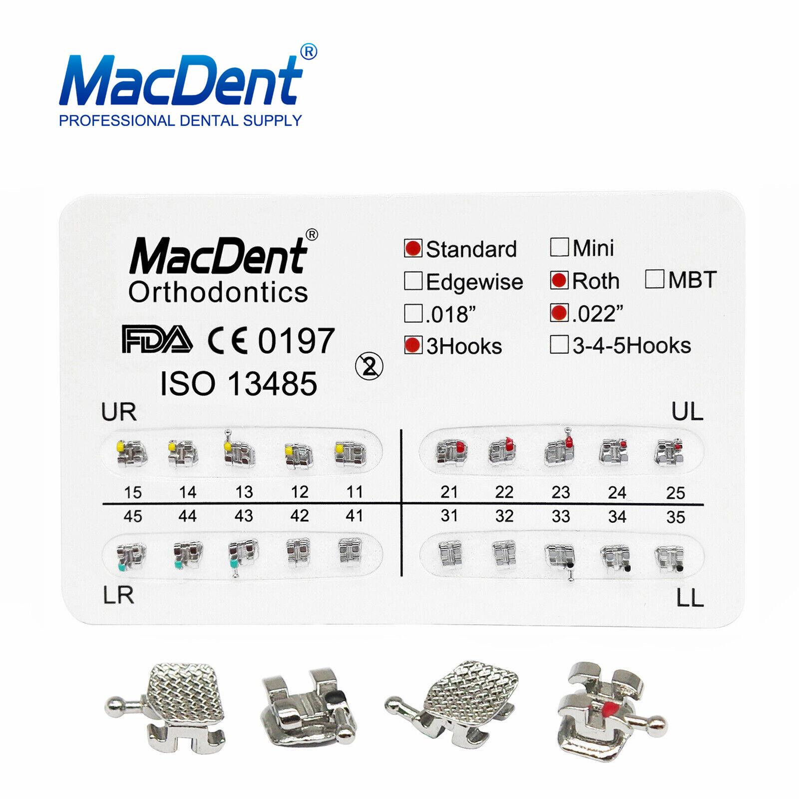 MacDent Orthodontic Dental Brackets Braces Mini Standard Roth MBT.022/.018 Hooks