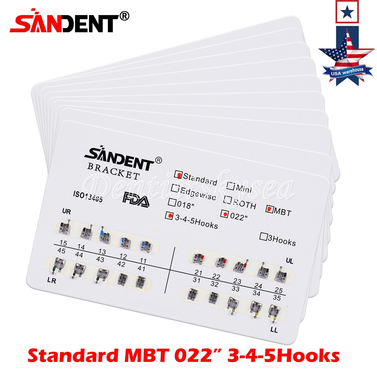 10Packs Dental Orthodontic Brackets Metal Braces Standard MBT 022 Hooks 3-4-5