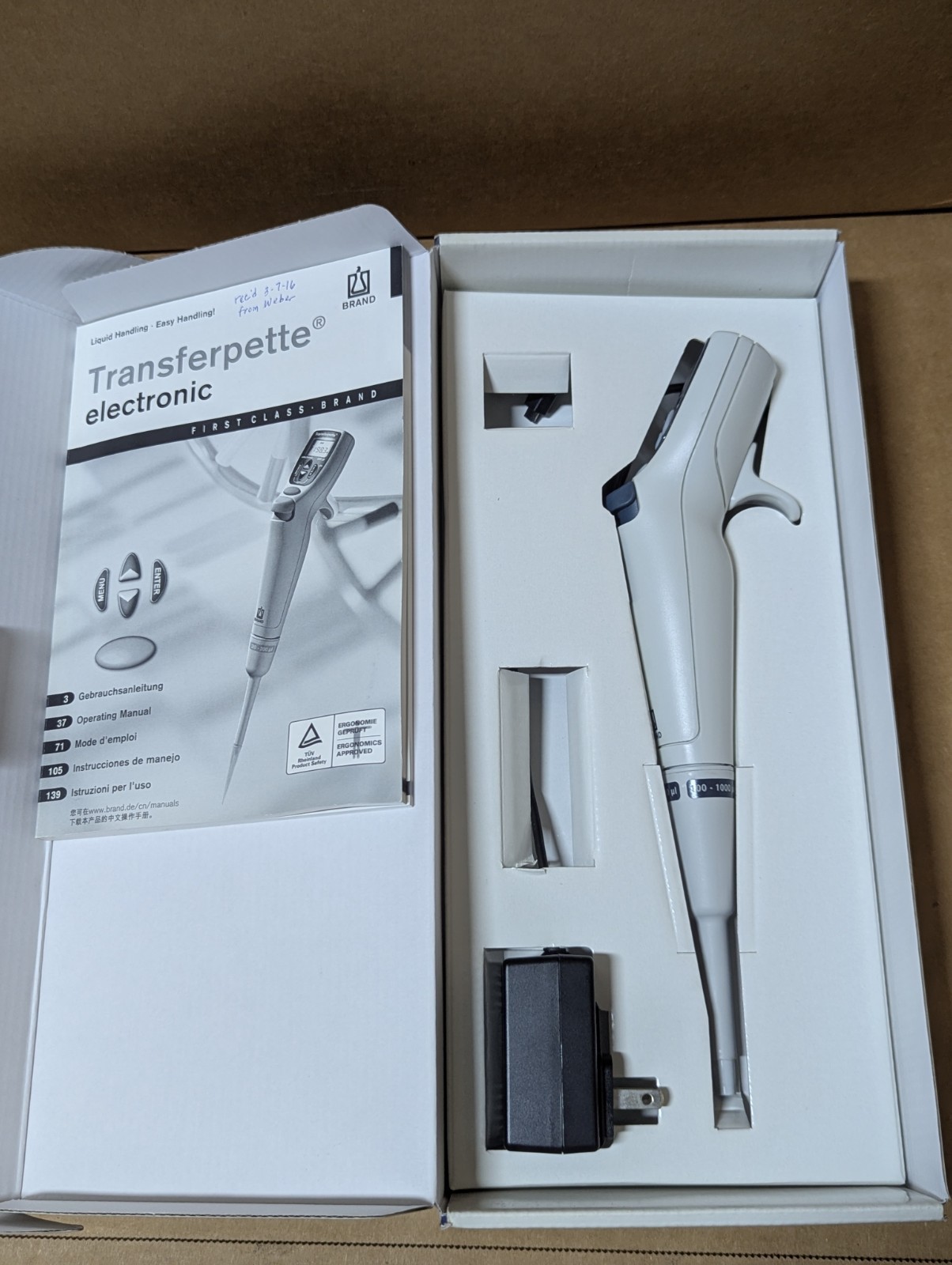 Brand Transferpette Electronic Pipette 705326, Single channel 100-1000µL. Used