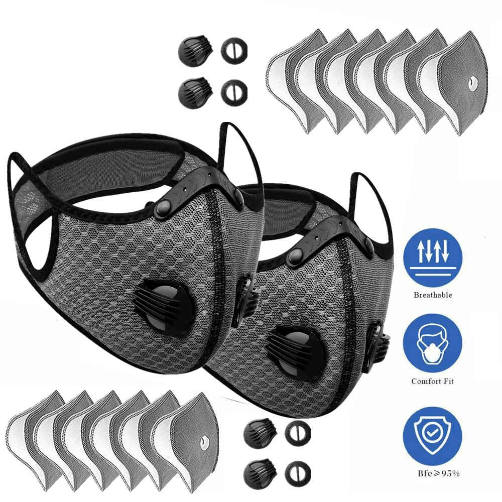 2 Pack Pollution Reusable Facepiece Half Face Shield Respirator Mask W/ Filter