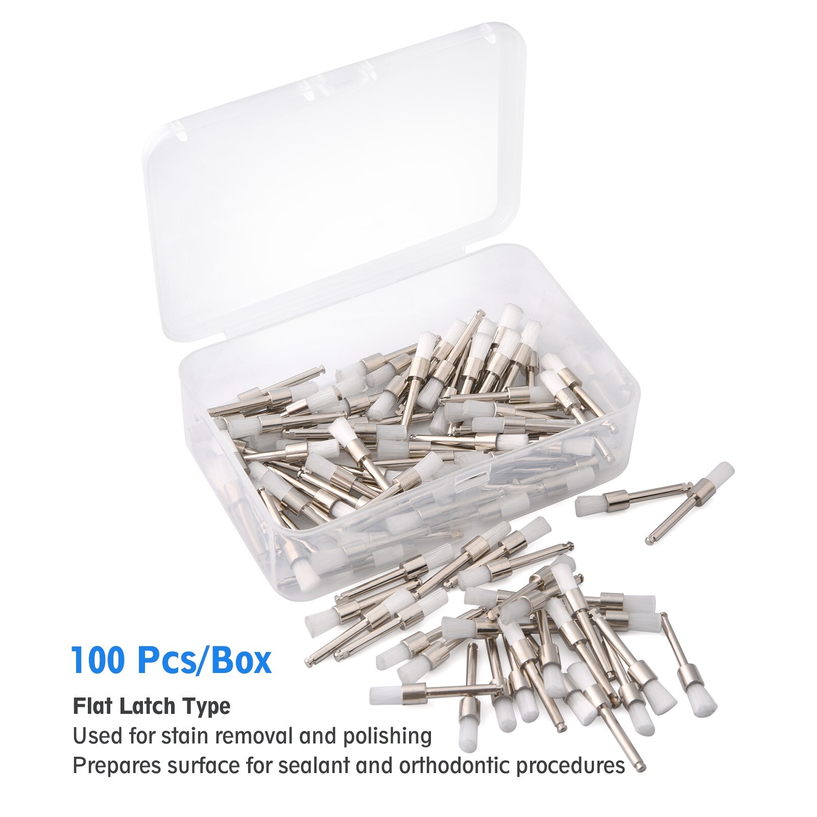 OneMed Disposable Dental Prophy Polishing Brush Latch Flat Type White 100Pcs/Box