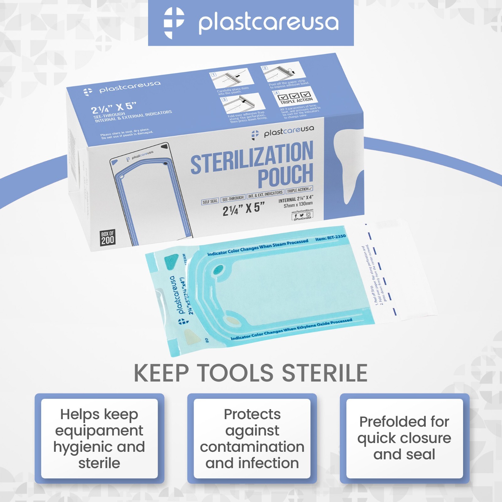 2.25″ x 4″ Self-Sealing Sterilization Pouches for Autoclave (1 Box of 200)