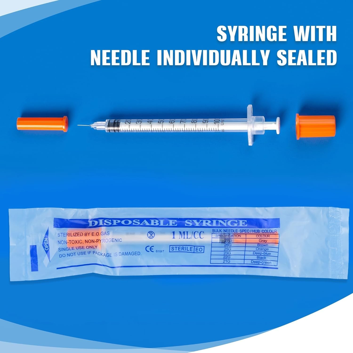 1ml/cc 27G 1/2 Inch Syringes, Lab Dispensing Syringe, Individual Wrapped, Box…