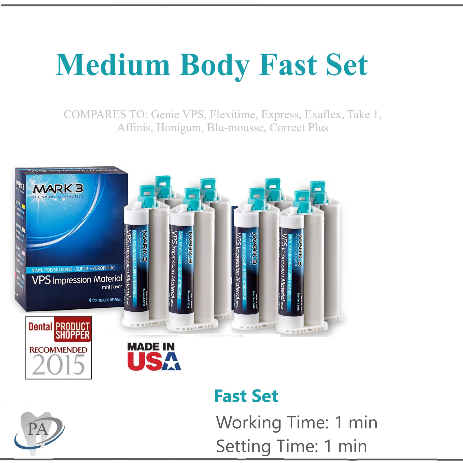 Dental MEDIUM BODY FAST SET VPS PVS Impression Material FAST Set 50ML Cartridges