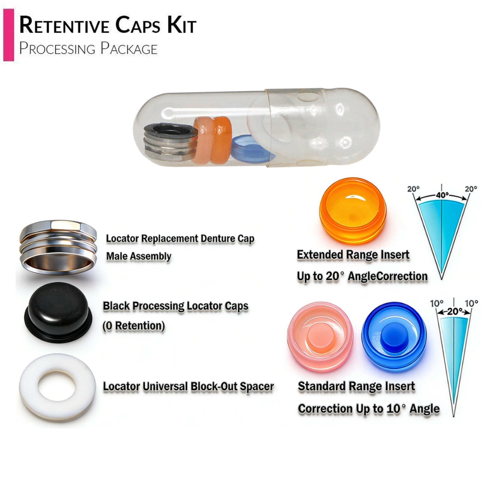 US 20Pcs Dental Overdenture Locator Implant Abutment Retention Cap Inserts Set