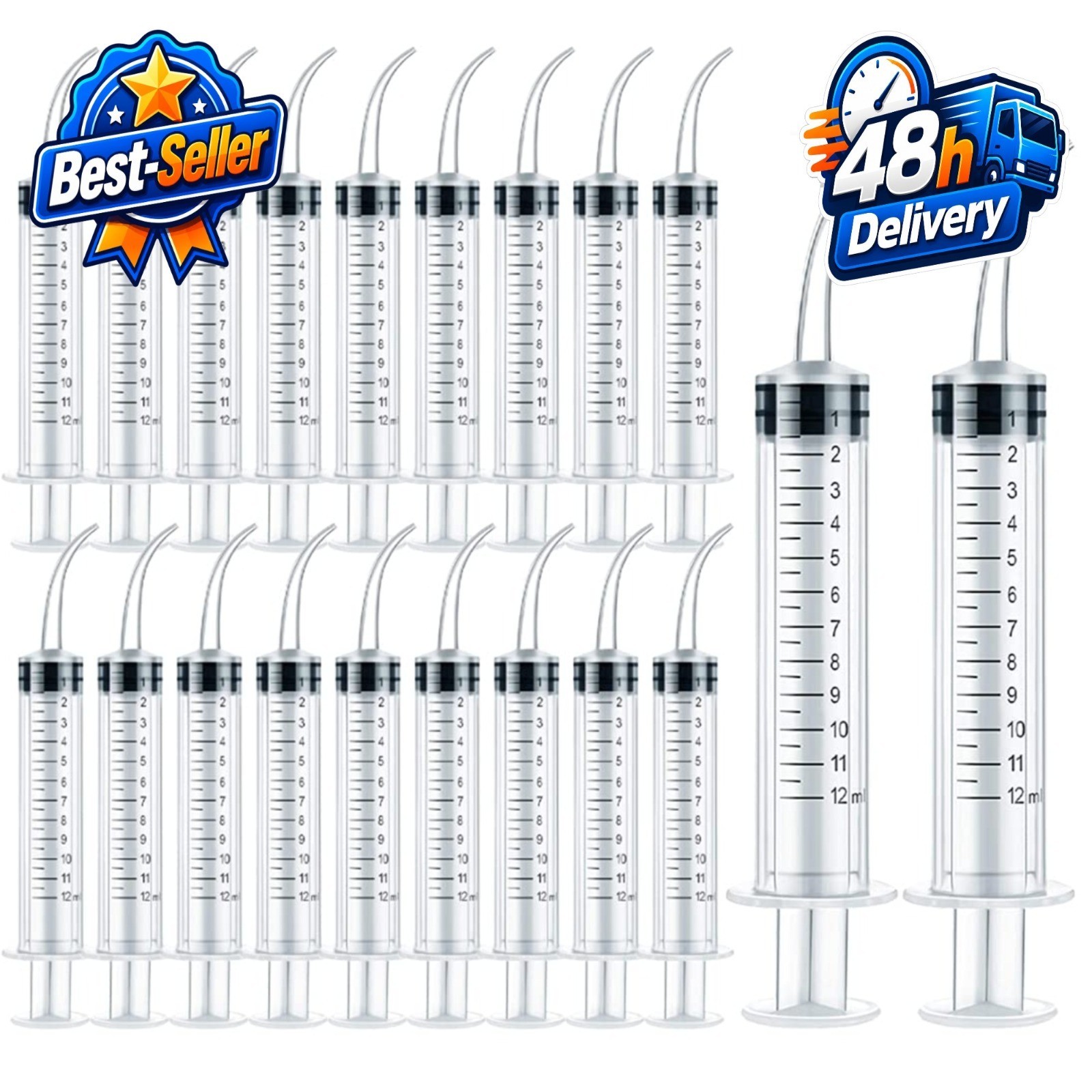 20 Pack Dental Syringe Disposable 12ml with Curved Tip for Oral Care