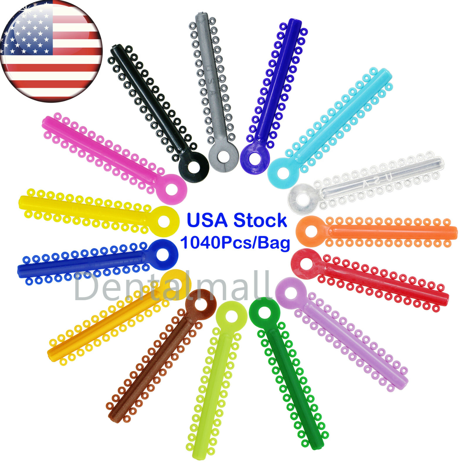 USA 1040 Pcs Dental Orthodontic Ligature Elastic Tie Clear Silver Assorted Color