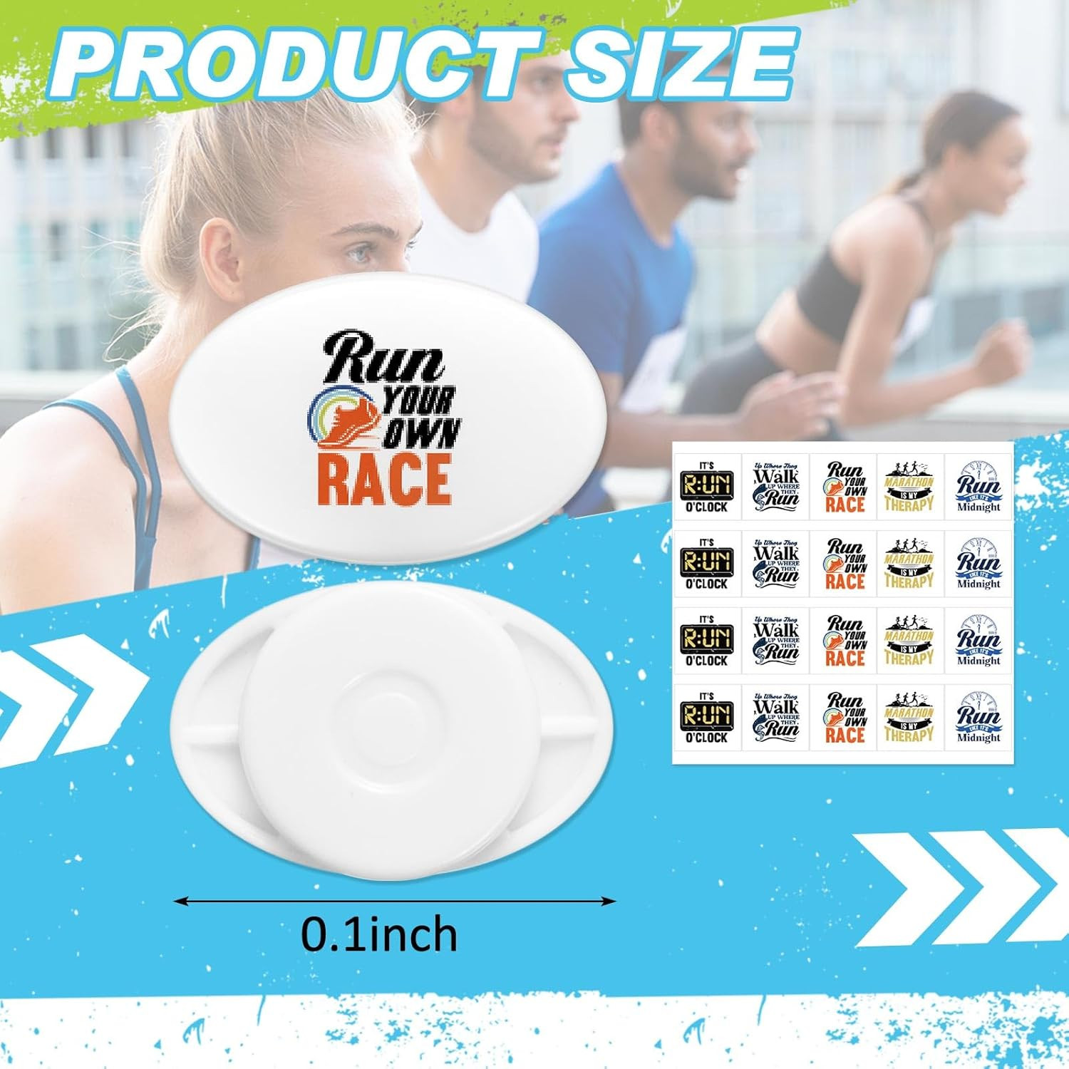 20 Pcs Running Bib Clips with 20 DIY Stickers Bib Snaps for Runners Number Buckl