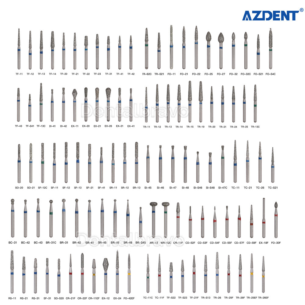 AZDENT Dental Diamond Burs For High Speed Handpiece Friction Grip 5Pcs/Box
